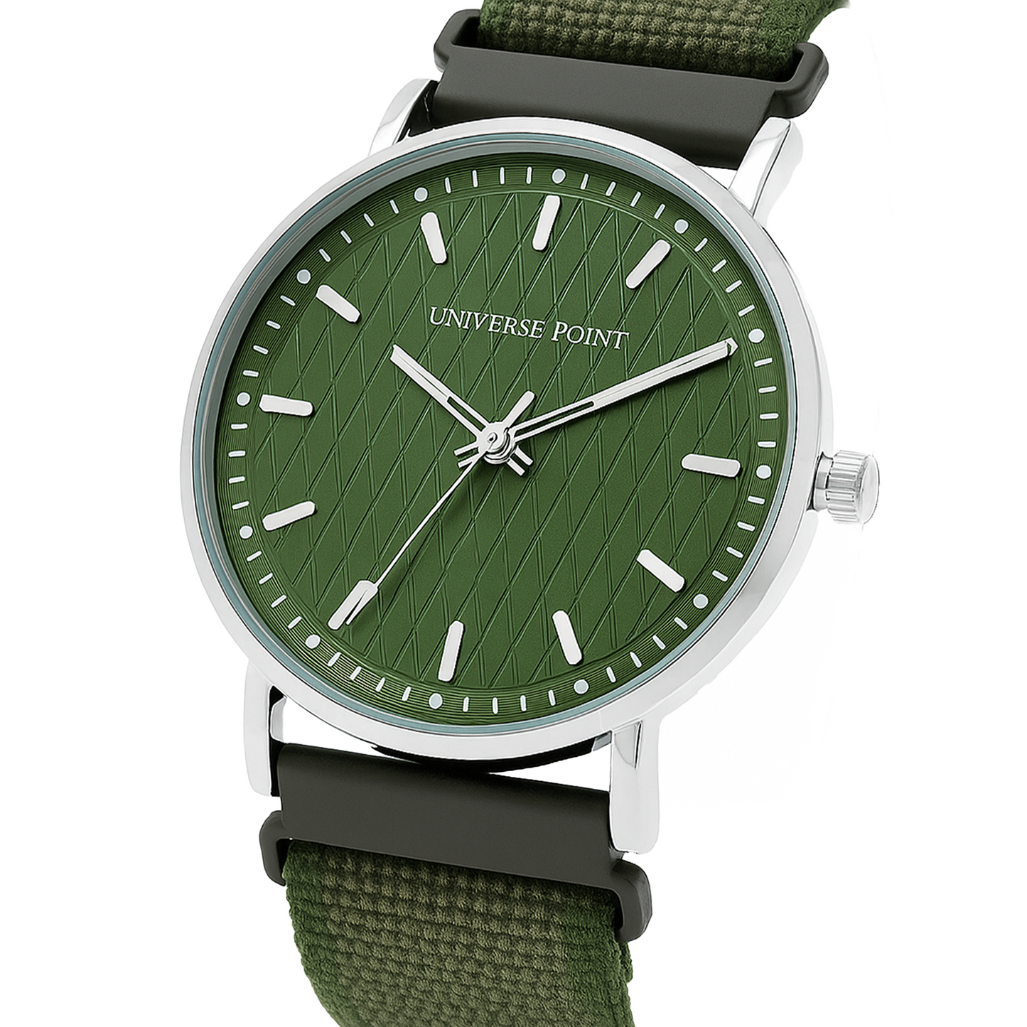 Universe Point Green Dial Men's Watch – Minimalist Analog Design with Military Fabric Strap