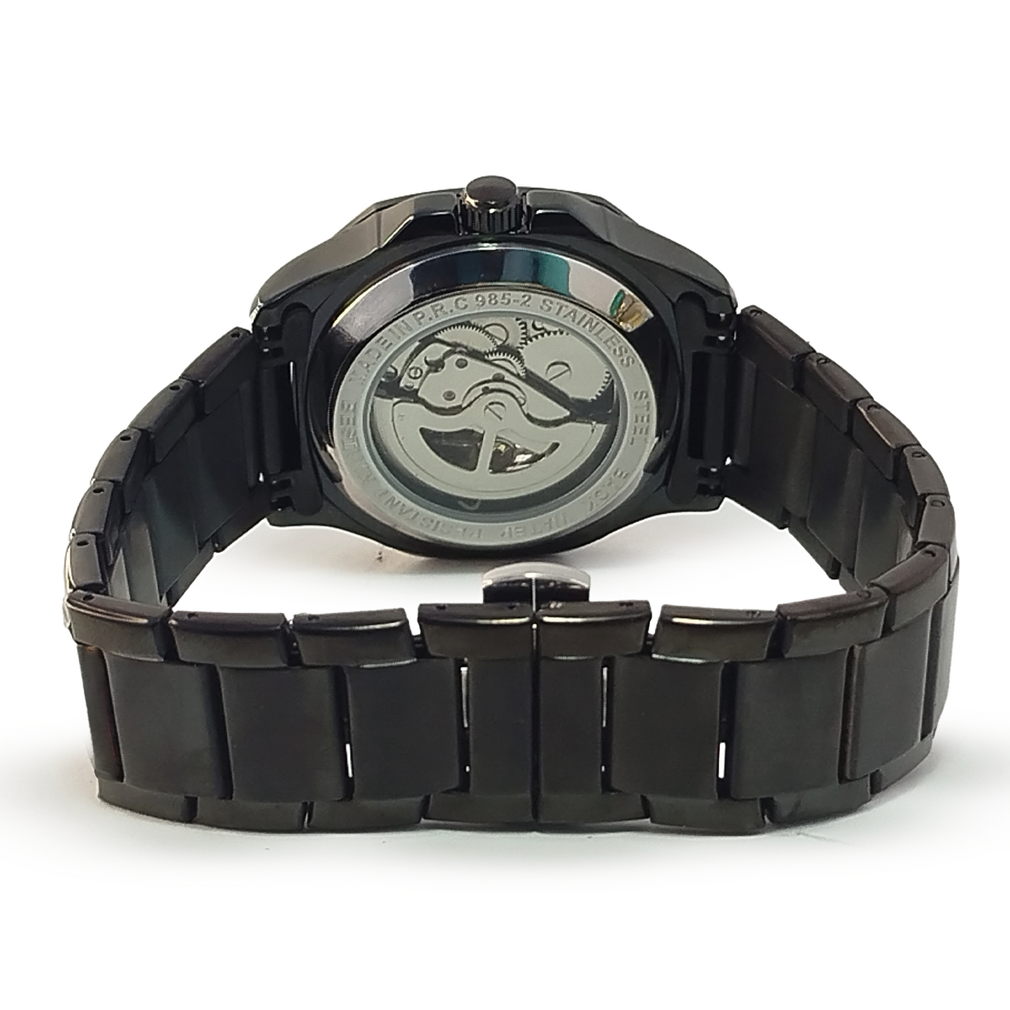 BESTWIN Automatic Skeleton Watch – Men's Luxury Black Stainless Steel Wristwatch