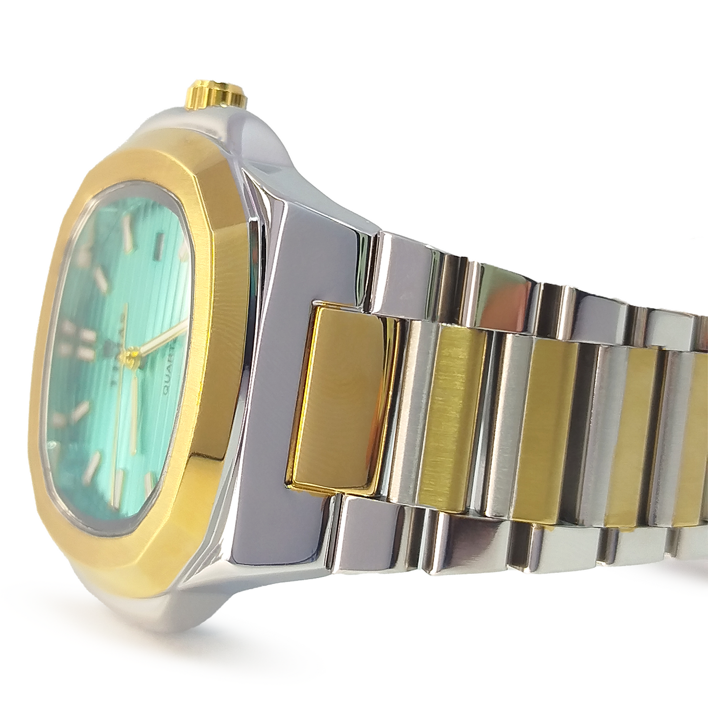 Timas Luxury Green Dial Watch – Two Tone Gold & Silver Steel Strap | Premium Men's Quartz Timepiece