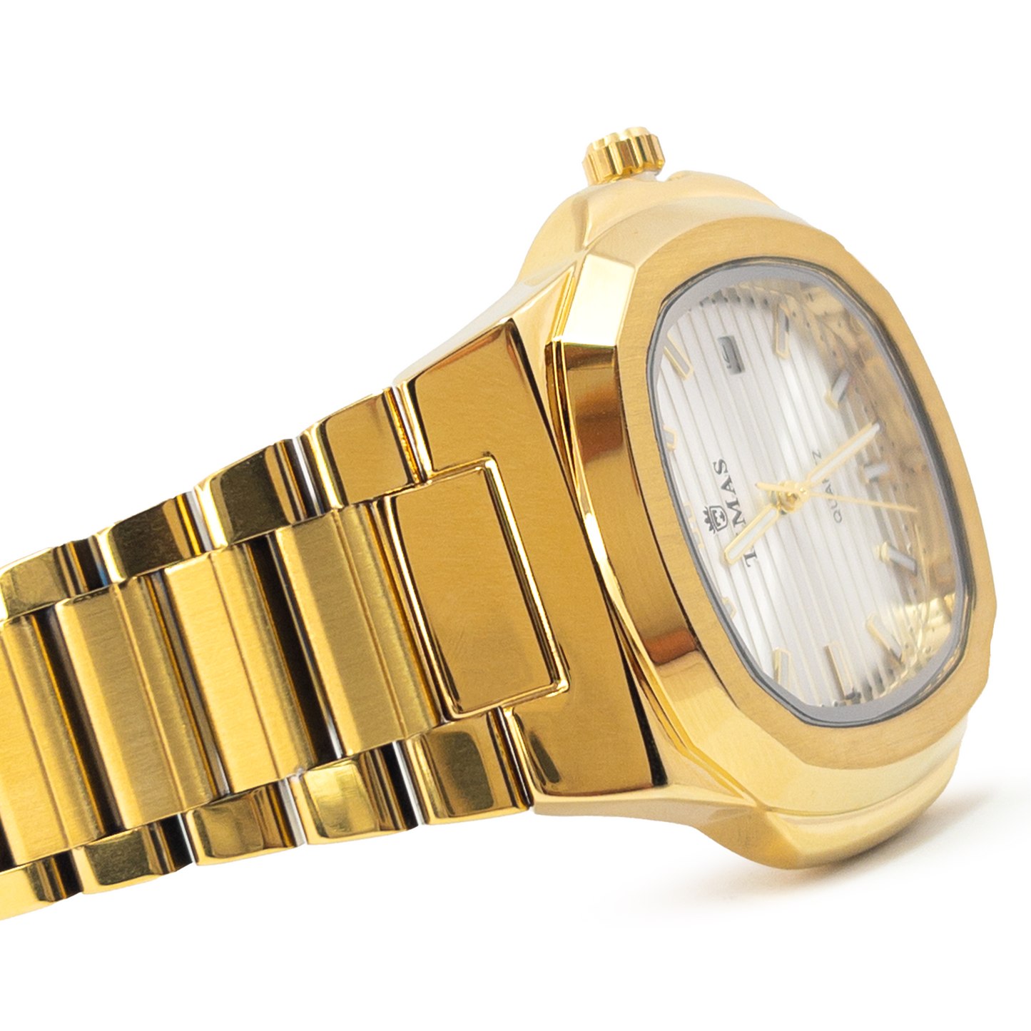 Timas Gold Stainless Steel Watch – White Dial Luxury Look