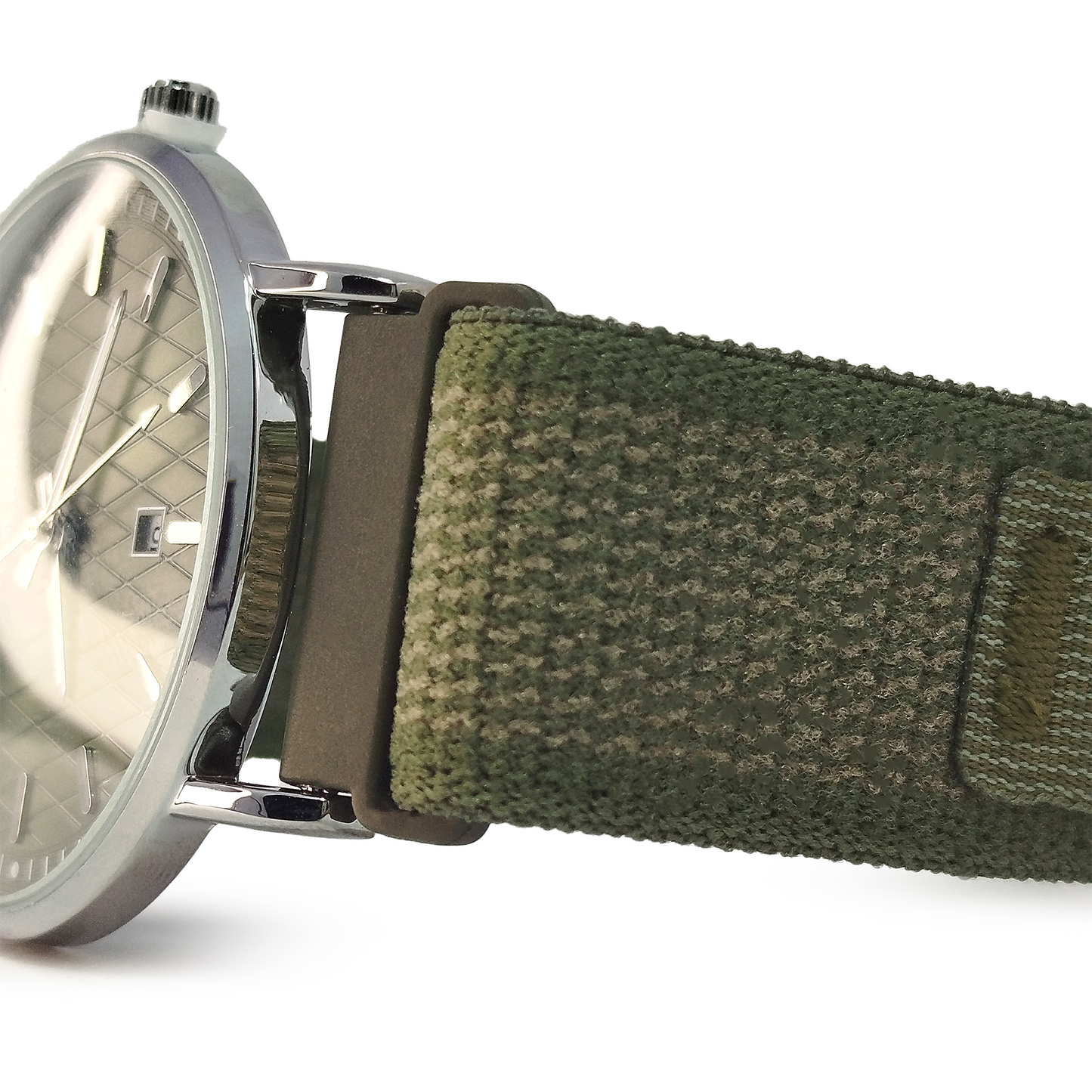 Universe Point Green Dial Men's Watch – Minimalist Analog Design with Military Fabric Strap