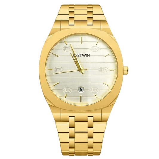 BESTWIN White Dial Gold Strap Classic Quartz Watch – Royal Edition (Model: BW-GQ01-WHTGLD)