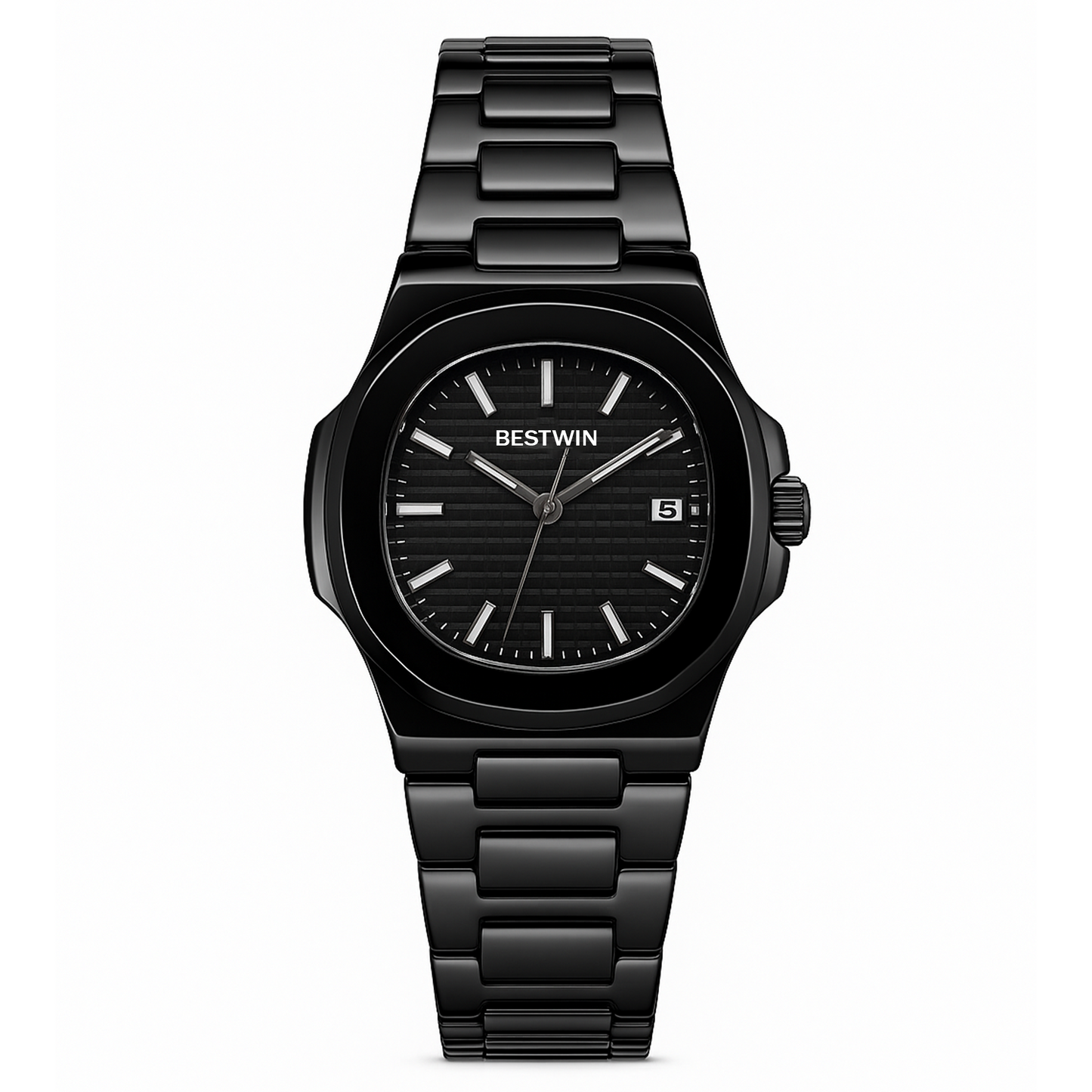 BESTWIN All-Black Stainless Steel Quartz Watch – Modern Date Edition (Model: BW-Q01-BLK)
