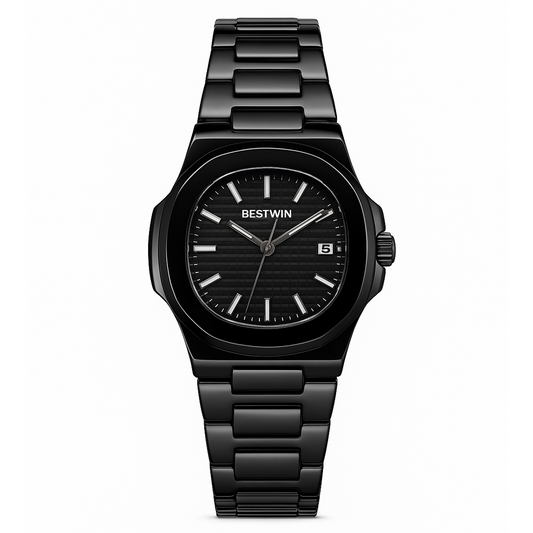 BESTWIN All-Black Stainless Steel Quartz Watch – Modern Date Edition (Model: BW-Q01-BLK)