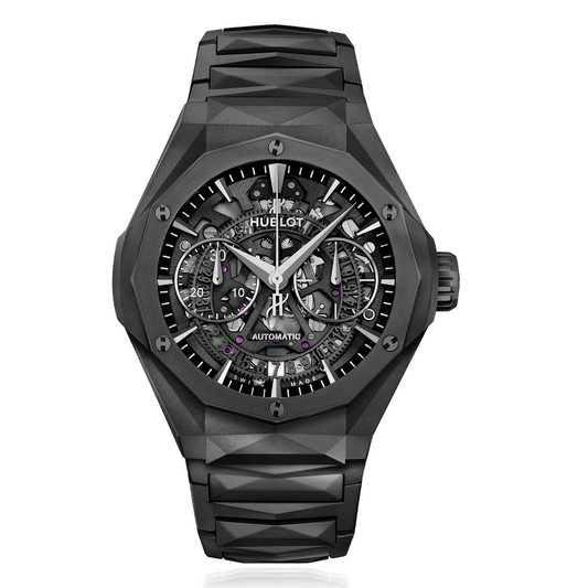Hublot Style Chronograph Skeleton Watch – Matte Black Quartz Edition
