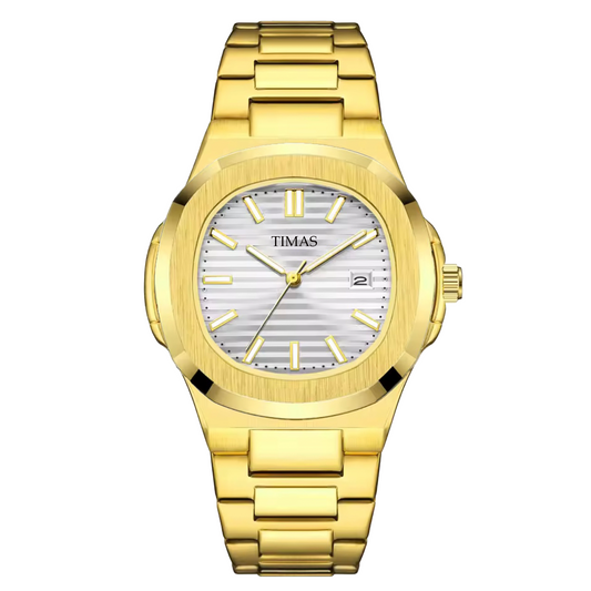 Timas Gold Stainless Steel Watch – White Dial Luxury Look