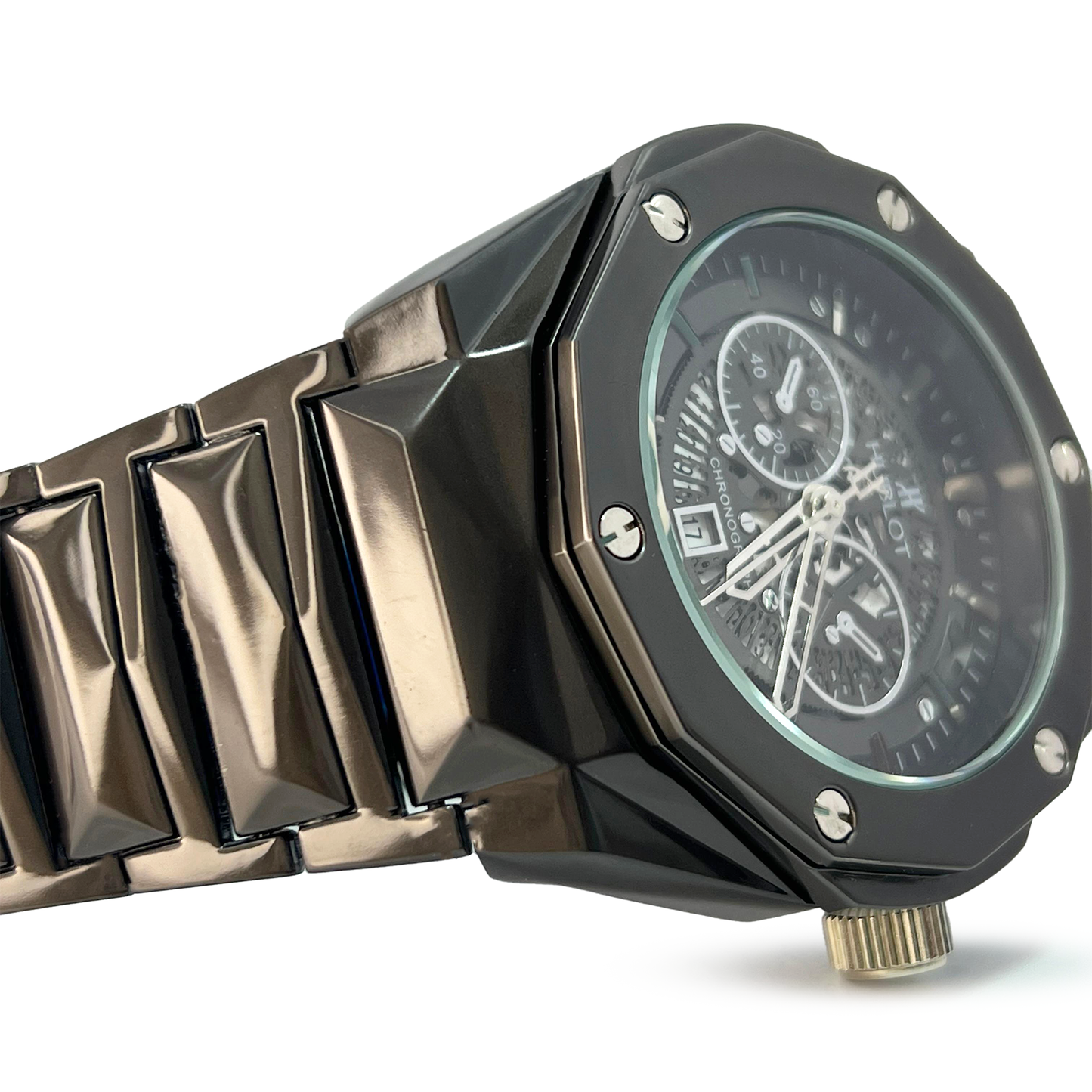 Hublot Style Chronograph Skeleton Watch – Matte Black Quartz Edition