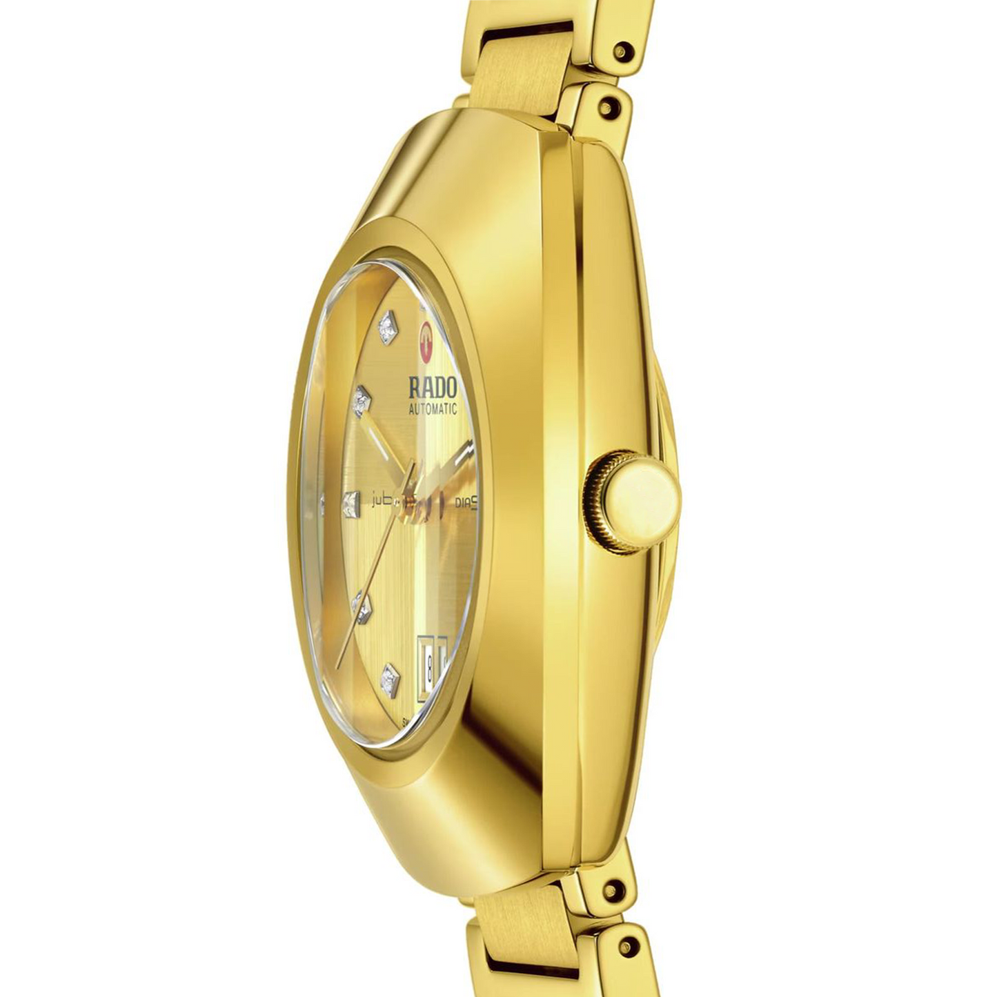 Rado Style Gold Watch for Men – Diamond Dial & Day-Date Display
