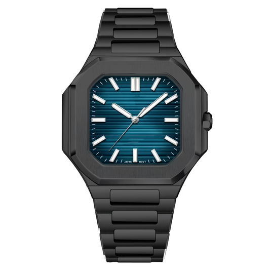 Timas Black Steel Men's Watch – Midnight Blue Dial | Premium Japan Movement