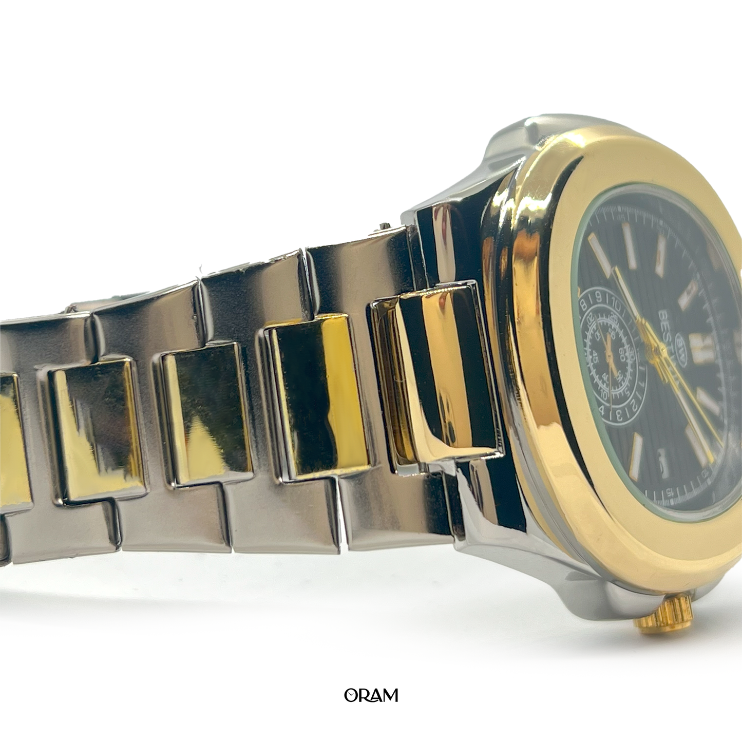 BESTWIN Two-Tone Stainless Steel Quartz Watch – Silver & Gold Modern Date Edition (Model: BW-Q01-SG)