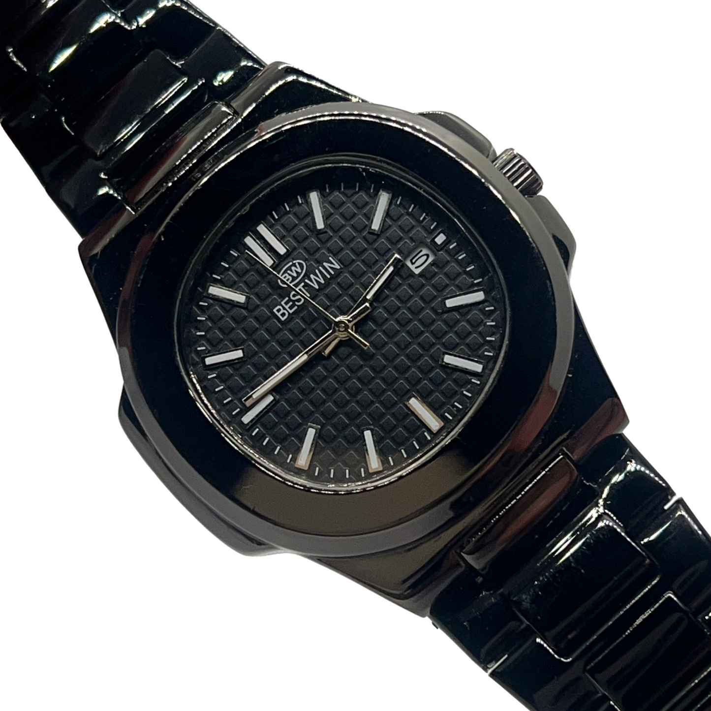 BESTWIN All-Black Stainless Steel Quartz Watch – Modern Date Edition (Model: BW-Q01-BLK)