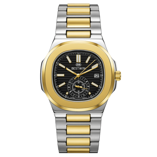 BESTWIN Two-Tone Stainless Steel Quartz Watch – Silver & Gold Modern Date Edition (Model: BW-Q01-SG)
