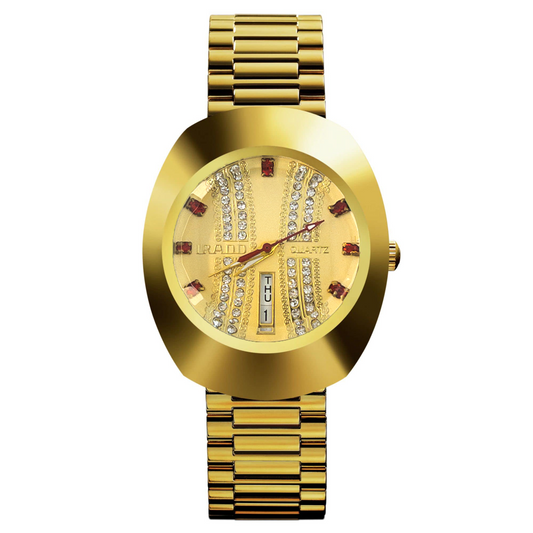 Rado Style Gold Watch for Men – Diamond Dial & Day-Date Display
