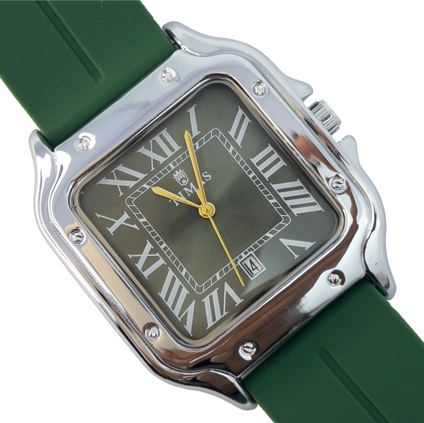 Timas Men’s Green Strap Roman Dial Watch – Luxury Square Quartz