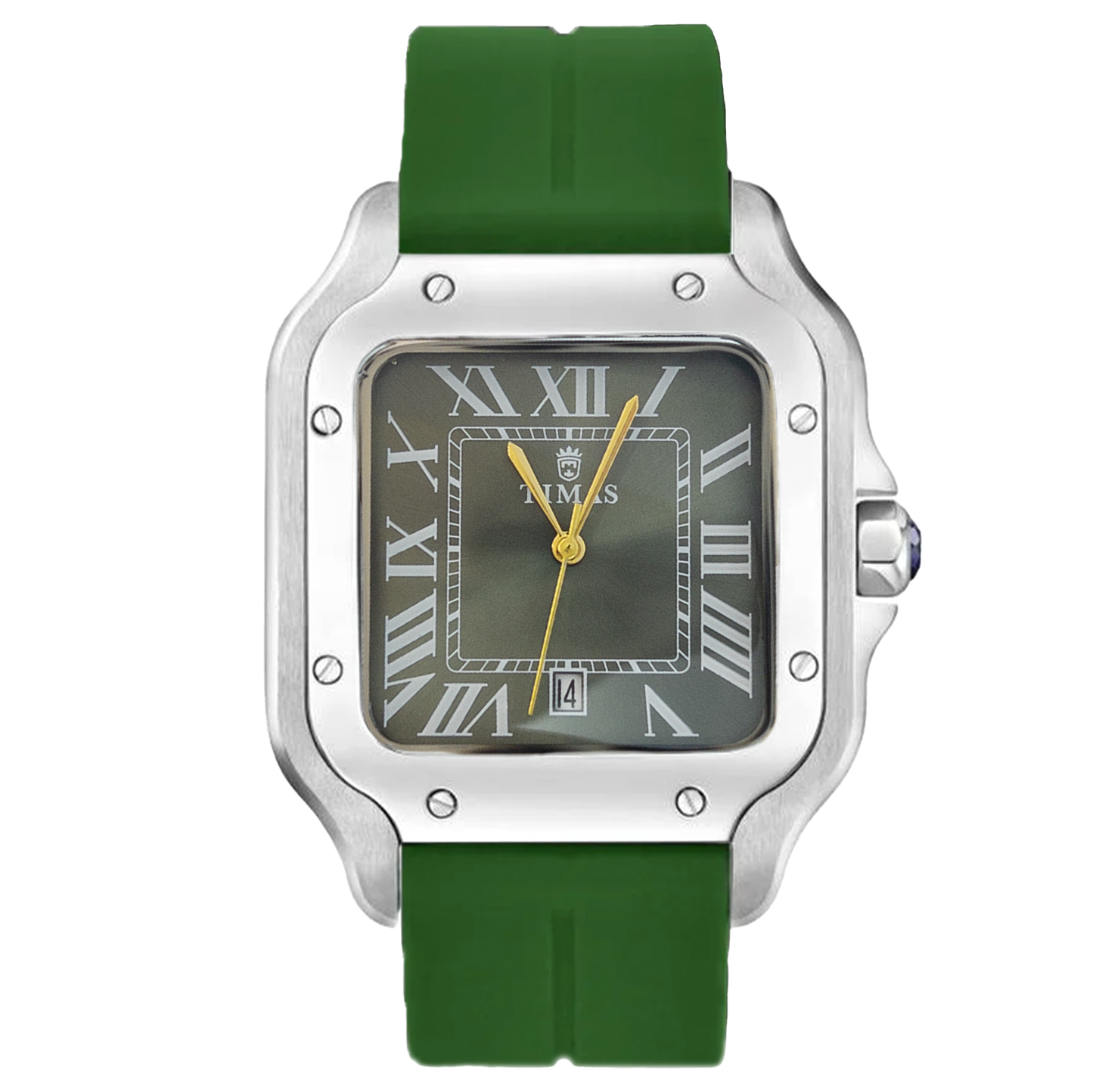 Timas Men’s Green Strap Roman Dial Watch – Luxury Square Quartz