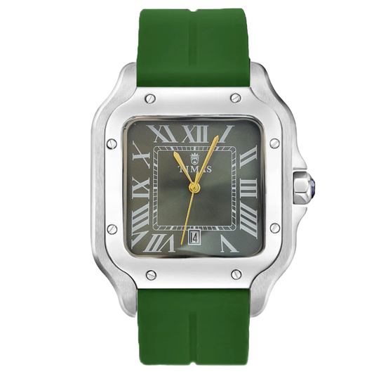 Timas Men’s Green Strap Roman Dial Watch – Luxury Square Quartz
